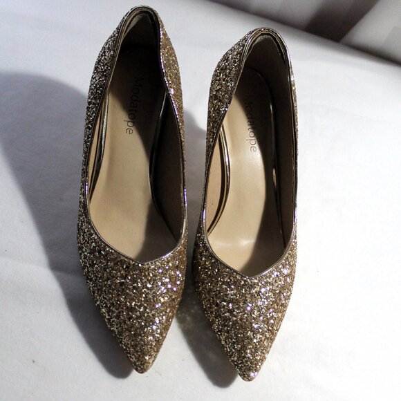 Modatope Gold Glitter Stiletto Heels, Size 6, EUC - Picture 4 of 8
